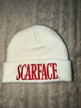 Supreme White Beanie with Black Script Logo